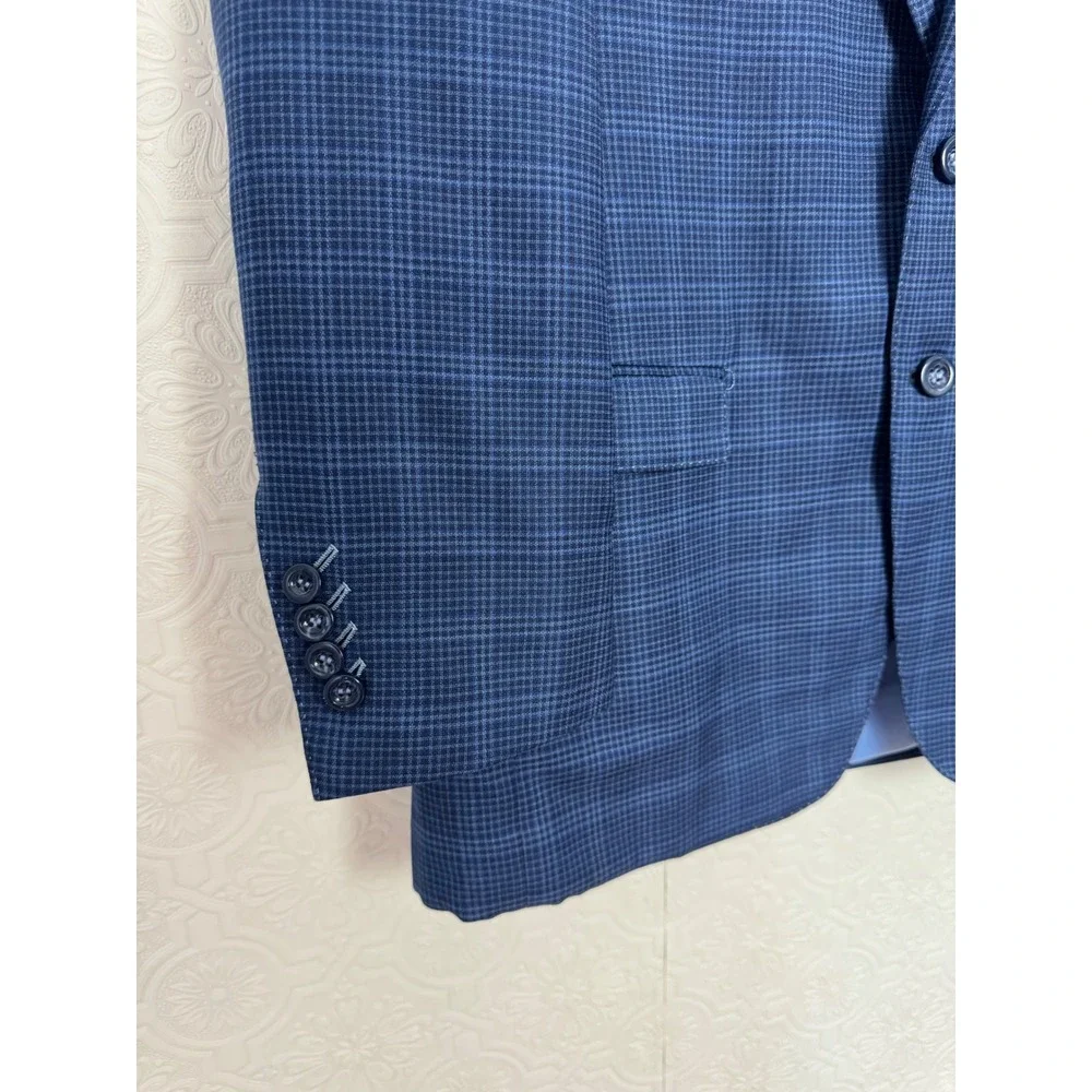 Custom Ermenegildo Zegna Wool Silk Sport Coat Blue Check Suit Jacket 42 Short